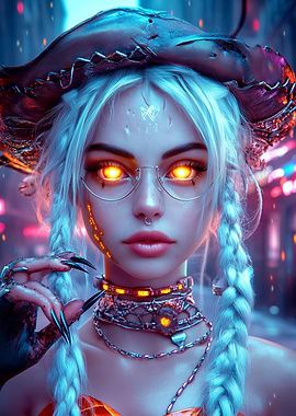 Cyberpunk Woman with Glowing Eyes