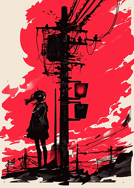 Silhouette Girl Under Red Sky