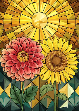 Stained Glass Artwork a Sunflower Dahlia