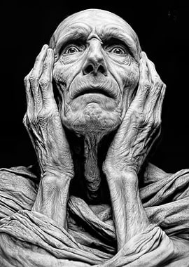 Elderly Man Portrait - A Grayscale Portrait of Vulnerability
