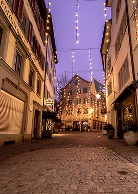 Cobblestone Street at Dusk