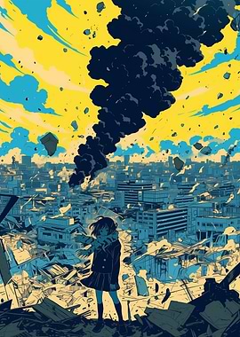 Anime Girl in Post-Apocalyptic City