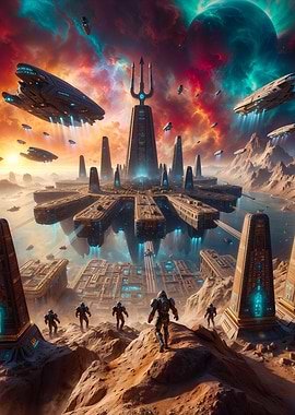 Sci-Fi Cityscape with Spaceships