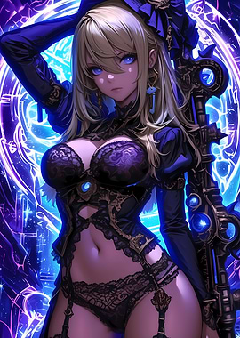 Anime Girl in Black Lace Gaming