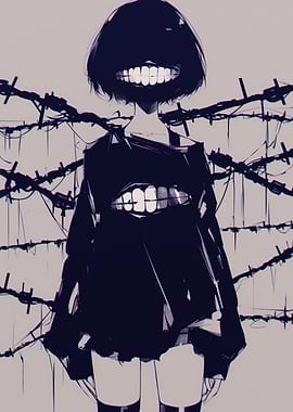 Anime Girl with Barbed Wire