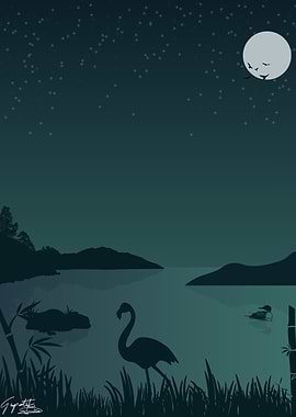 Nighttime Lake Scene