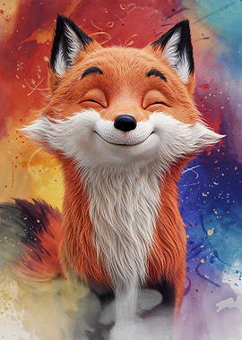 Smiling Cartoon Fox Mix 3D & Watercolor