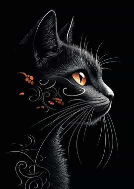 Black Cat with Orange Eye
