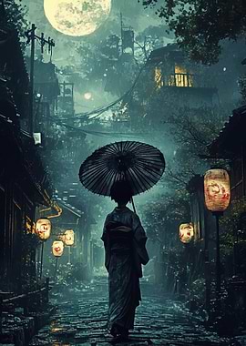 Geisha Under Moonlight