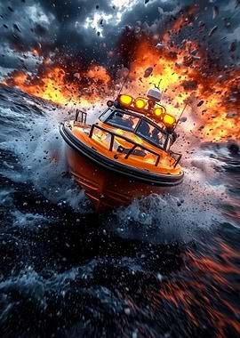 Speedboat in Stormy Sea