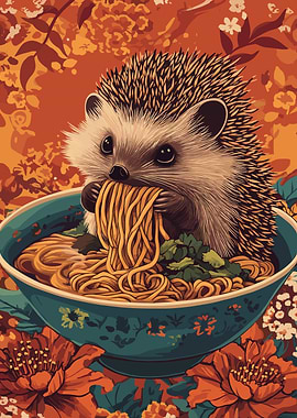 Hedgehog Eating Ramen