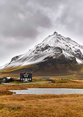 Snowy Mountain & House in iceland