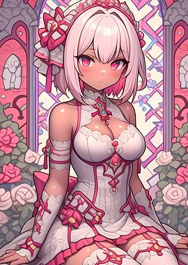 Anime Girl in White Dress Gaming