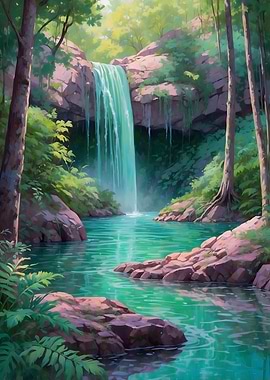 Waterfall in Lush Forest