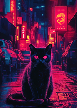 Neon Cat in Cityscape
