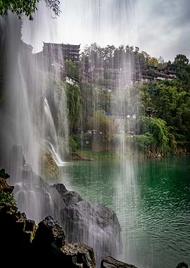 Waterfall and Village