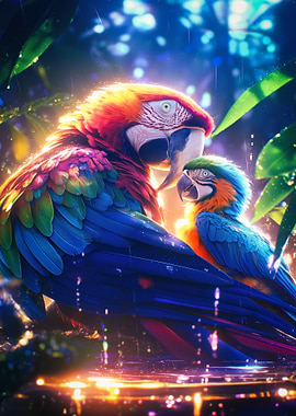 Tropical Macaws in Rain