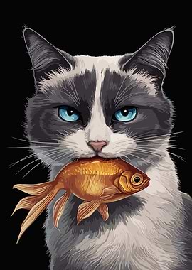 Cat with Goldfish
