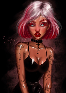 Tattooed Woman with Pink Hair