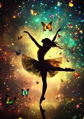 Silhouette Ballerina with Butterflies