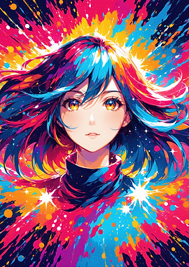 Anime Girl with Colorful Splashes
