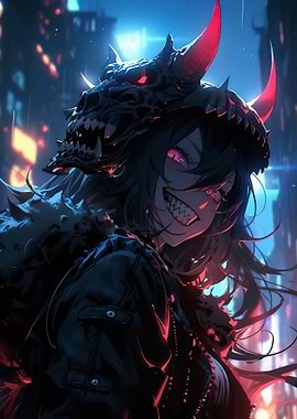 Anime Girl with Demon Mask