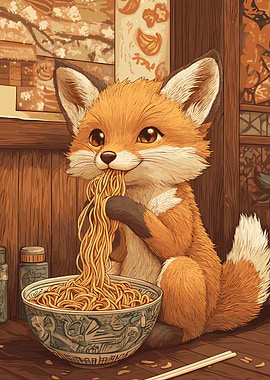 Fox Eating Ramen