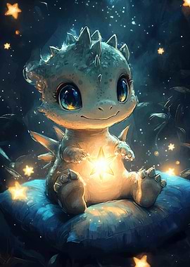 Cute Dragon Holding Star