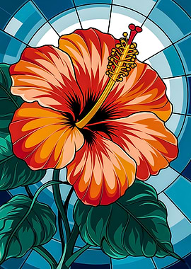 Hibiscus Flower in Stained Glass Art
