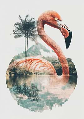 Pink Flamingo Double Exposure