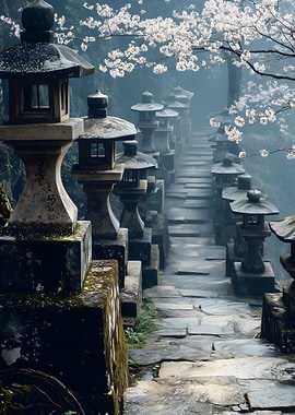 Stone Lanterns Path Japanese