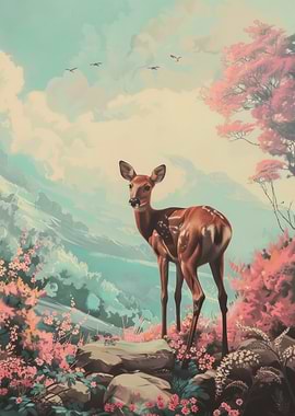 Fawn in a Dreamy Landscape
