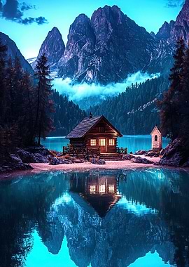 Mountain Cabin Reflection
