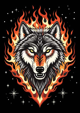 Fiery Wolf Head