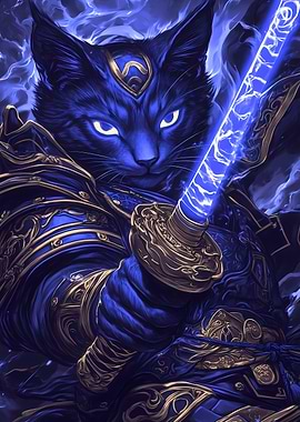 Samurai Egyptian Mau Cat with Sword