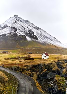 Icelandic House and Mountain