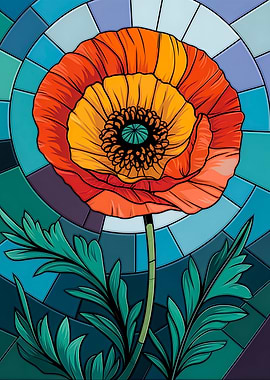 Poppy Flower in Dynamic Stained Glass Art