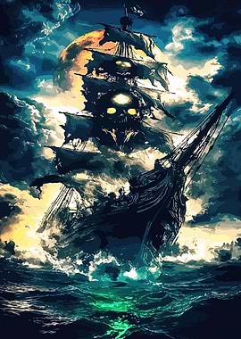 Ghost Ship in Stormy Sea