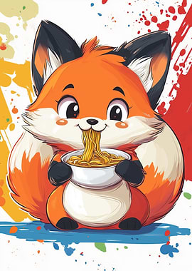 Cute Fox Eating Ramen