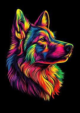 Rainbow Wolf Portrait