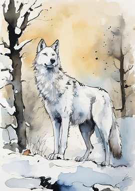 White Wolf Watercolor