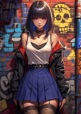 Anime Girl with Purple Eyes Gaming