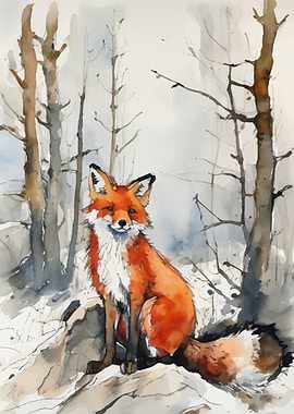 Red Fox in Winter Forest