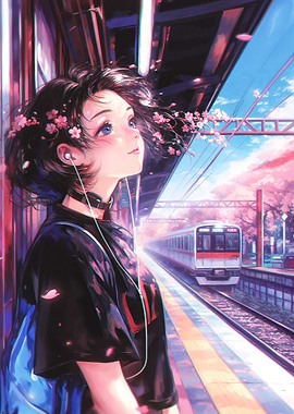 Anime Girl at Train Station