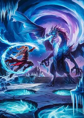 Icy Showdown: Dragon and Mage Battle