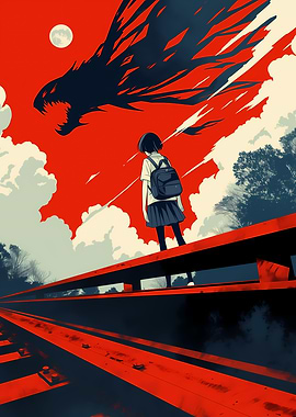 Anime Girl Facing Shadow Monster