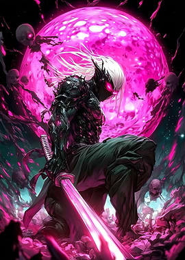Dark Warrior with Pink Moon