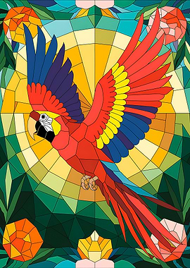 Vibrant Parrot in Stained Glass