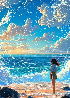 Anime Girl by the Sea