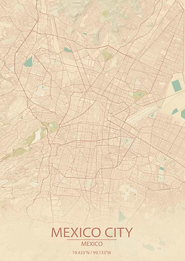 Mexico City Vintage Style Map